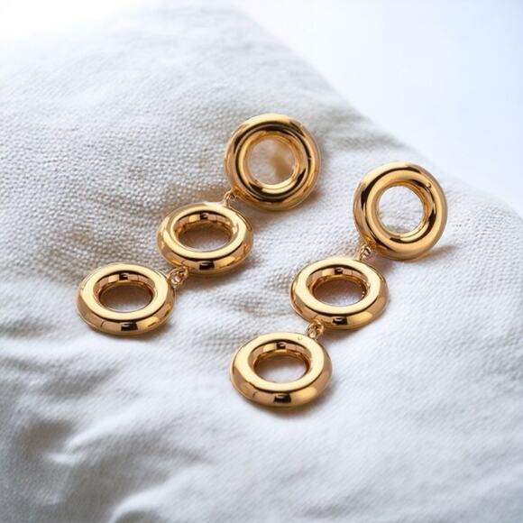 NEW 18K karat yellow gold plated circle drop dangle earrings jewelry B23B - Picture 8 of 8